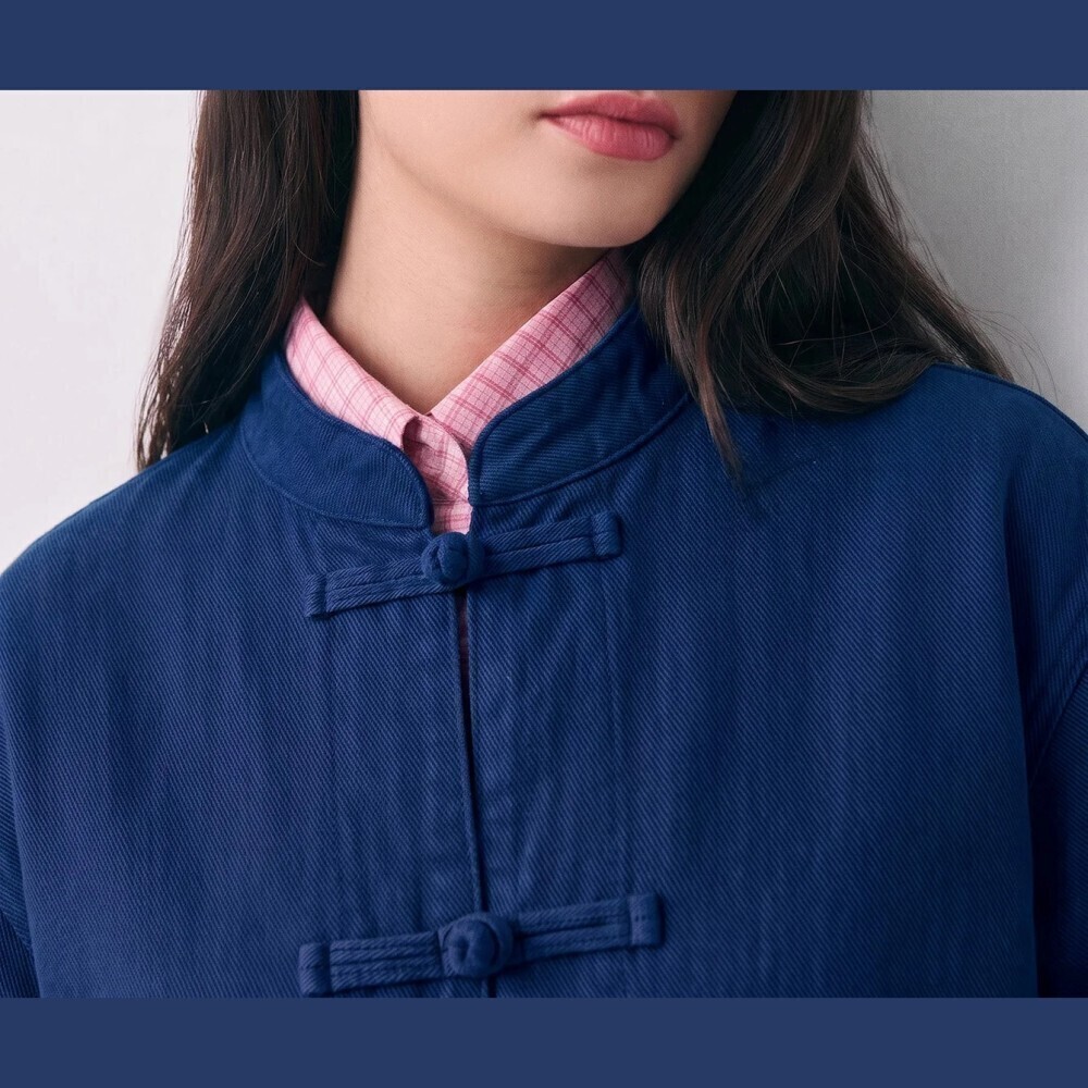 Navy Denim Round Cropped Jacket with Frog Toggle Closures - Picture 6 of 7